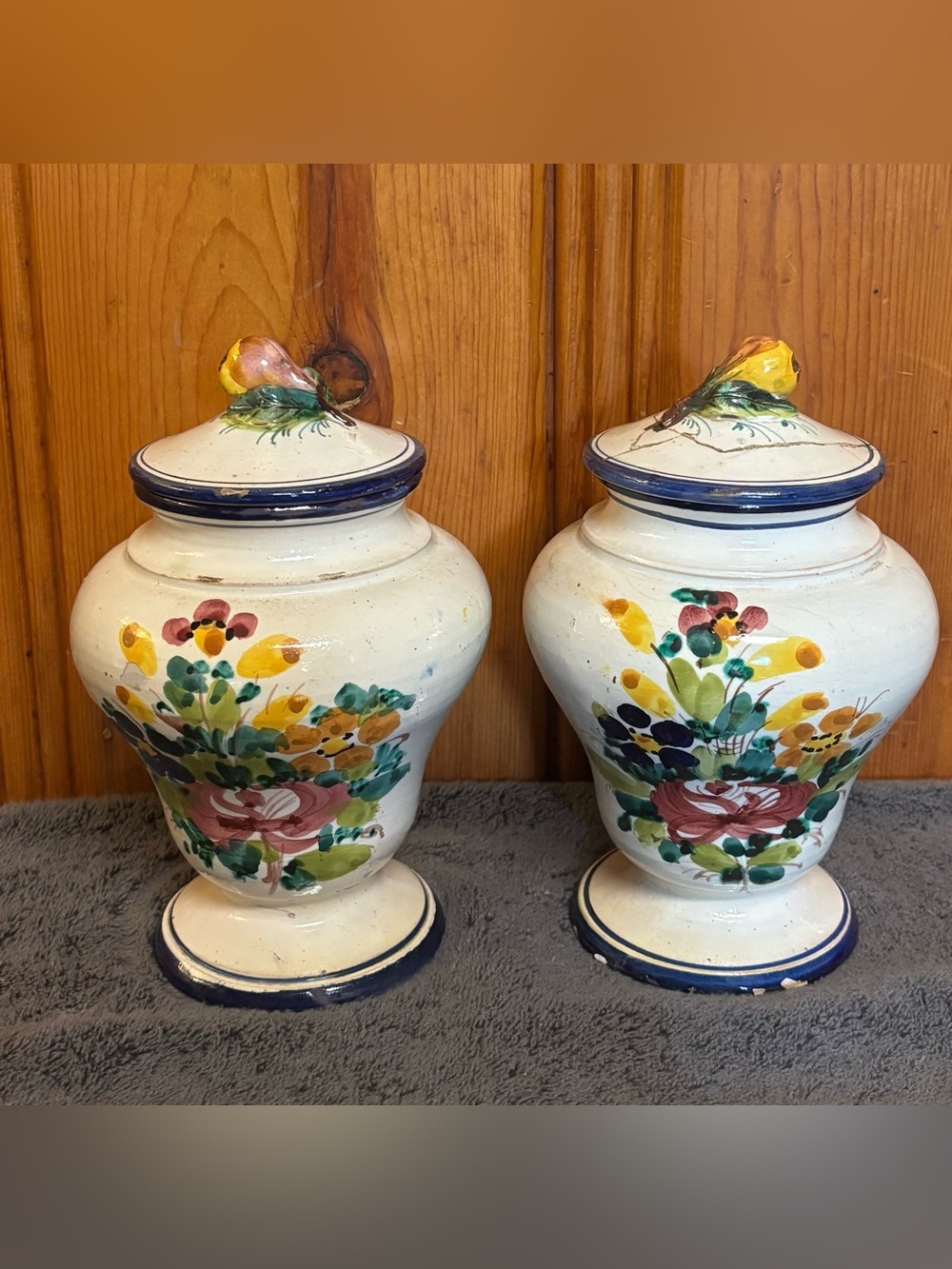 Vintage Cellini Italian Majolica (Faience) Ceramic Lidded Jars Made In Italy